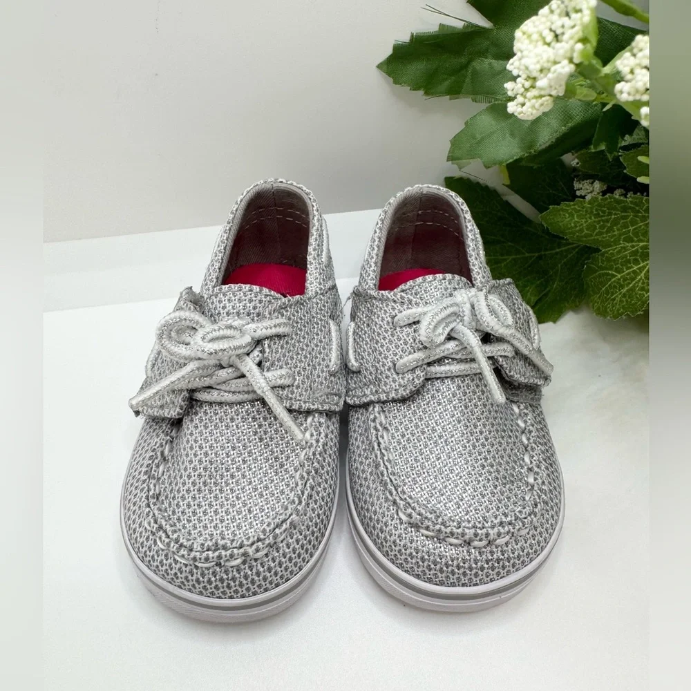 Sperry Baby Girl Silver Sparkle Boat Flats Loafers Shoes Sz 2M